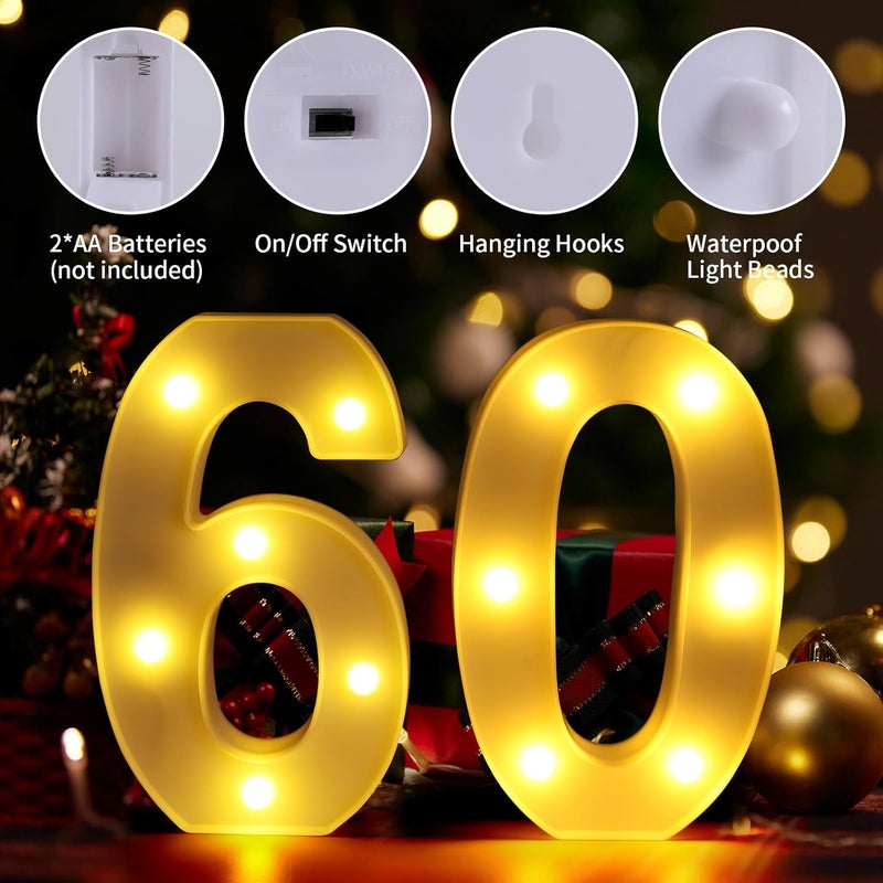 Funsky 60th Birthday Decorations for Women Men,Happy 60 Birthday Decorations for Centerpieces Table,60 Light Up Numbers Sign Led for Party Backdrop Wall Decor for Wedding Anniversary Home - Image 3